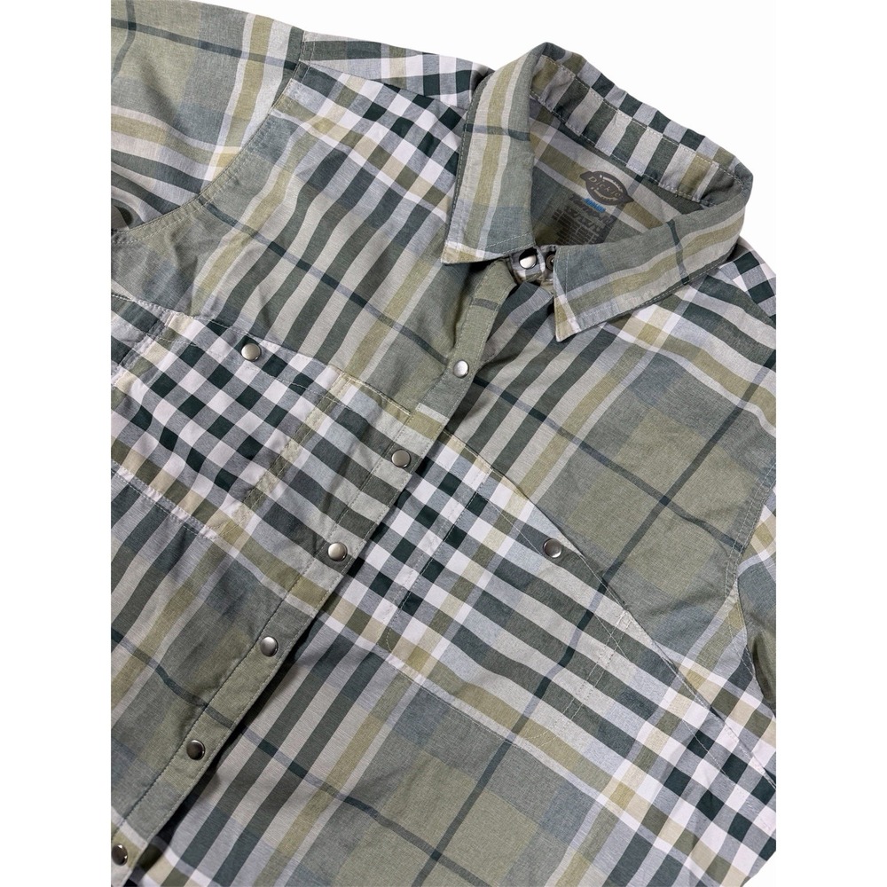 Dickies Womens 1X Plaid Pearl Snap Shirt Short Sleeve Western Cooling Button Up